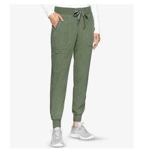 Med Couture Touch 5-Pocket STRETCH Cargo Yoga Jogger Scrubs SMALL OLIVE